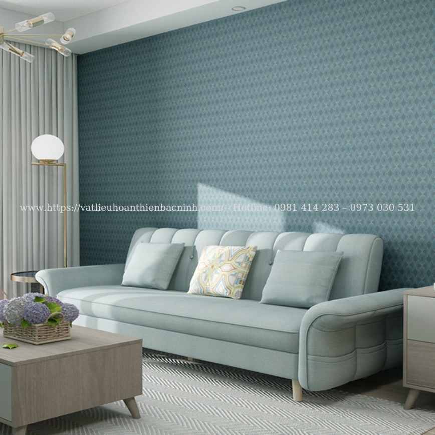 Giấy dán tường Hàn Quốc hoa văn xanh